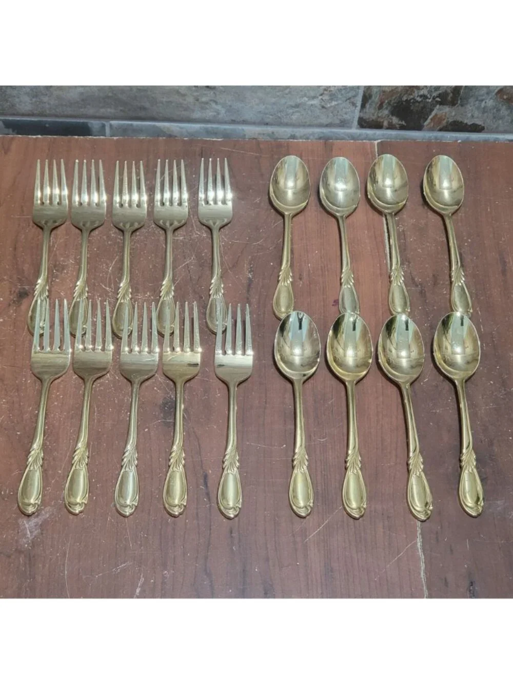 Vintage Gold Plated Electroplate Flatware Set 18 Pcs Marked Stainless Steel Kore